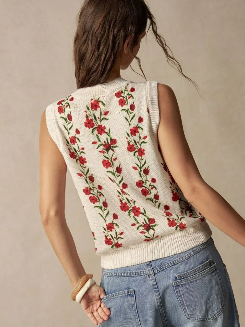 Apricot Casual Women's Floral Print Knitted Vest top